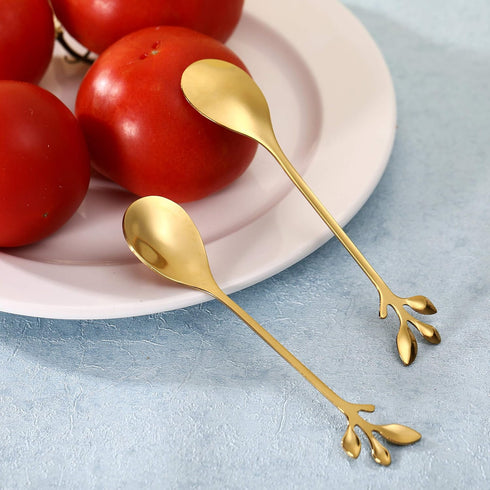 12 pcs Stainless Steel Gold Leaf Coffee Spoon Creative Tableware Dessert Spoons,Tea Sugar Spoons Spoon Set for Ice Cream or Cake, Tea Spoon Set (G...