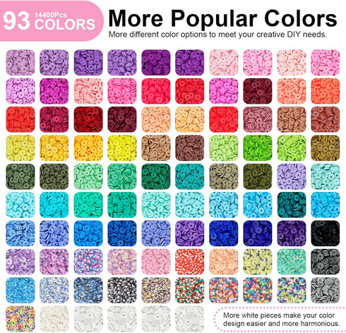 Dayify 15500Pcs Clay Beads Bracelet Making Kit, 93 Colors 5 Boxes Polymer Clay Beads Heishi Letter Spacer Beads for Girls Jewelry Making, DIY Frie...