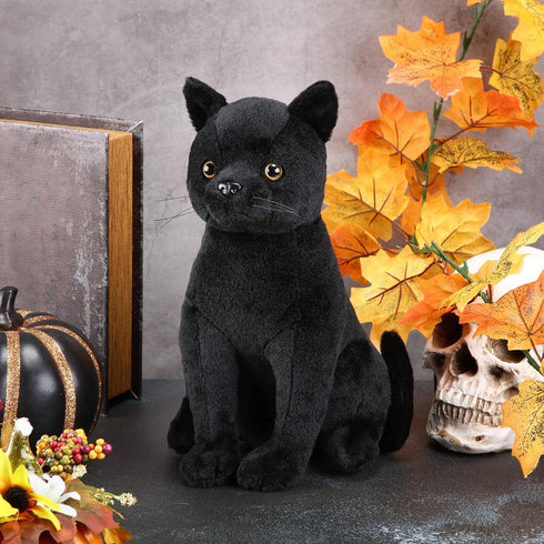 13 Inch Black Cat Stuffed Animal Realistic Black Cat Plush Toy Soft Kitten Stuffed Animal Black Cat Plushie for Home Decor Animal Collection PET P...