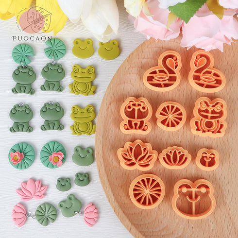 Puocaon Summer Polymer Clay Cutters - 12 Pcs Clay Cutters for Polymer Clay Jewelry, Frog Clay Jewelry Cutters, Lotus Leaves Polymer Clay Cutters f...
