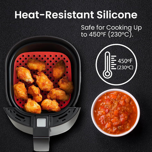 Reusable Air Fryer Liners 3 Pack for 3-5QT or Bigger - 7.5" Square Silicone Airfryer Liner - Easy to Clean Air Fryer Accessories As Seen on the To...