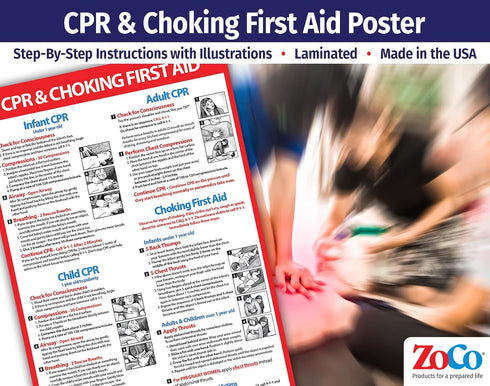 ZOCO – CPR and Choking Poster – Heimlich Maneuver & First Aid Instructions for Infant, Child, Adult – Laminated 12x18 – Restaurant, School Nurse, ...