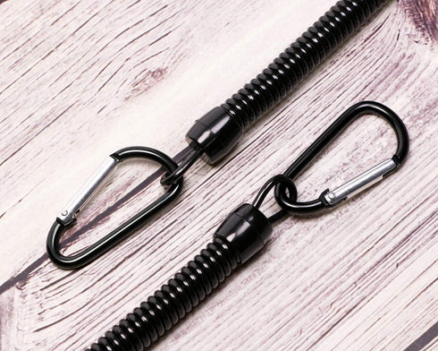 6.89 inch Black Fishing Lanyards Retractable Spiral Spring Lanyard Boating Rope Safety Wire Coiled Tether with Buckle for Pliers Grippers Fish Tac...
