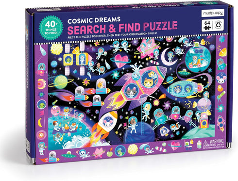 Mudpuppy Cosmic Dreams – 64 Piece Search & Find Jigsaw Puzzle Featuring Cats in A Whimsical Outer Space Wonderland and Over 40 Hidden Images to Fi...