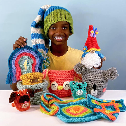 Boye Jonah's Hands Gnome Beginners Crochet Kit for Kids and Adults, Multicolor 12 Piece, Small...