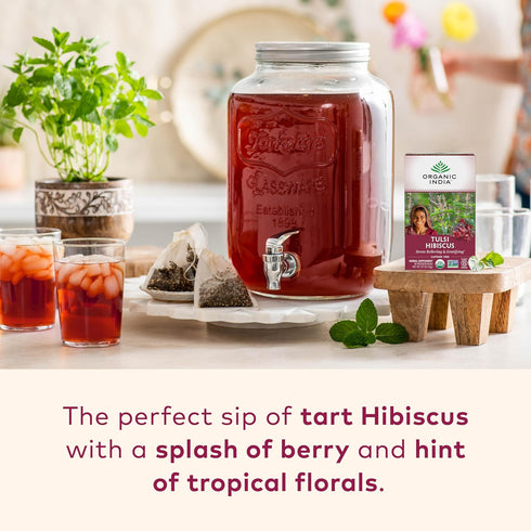 Organic India Tulsi Hibiscus Herbal Tea - Holy Basil, Stress Relieving & Gratifying, Immune Support, Adaptogen, Vegan, USDA Certified Organic, Non...