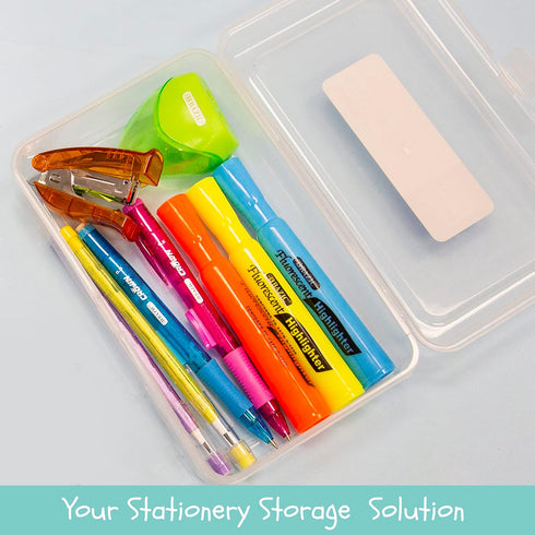 BAZIC Plastic Pencil Case Utility Storage Box, Clear Color, Multi Purpose Organizer for Pens Pencils, 4-Pack...