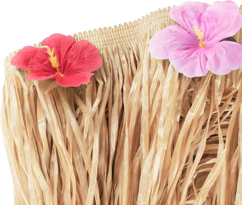 Luau Grass Table Skirt Natural Hawaiian Table Skirt Tropical Party Decorations 9 Feet x 29.5 Inch (Brown)...