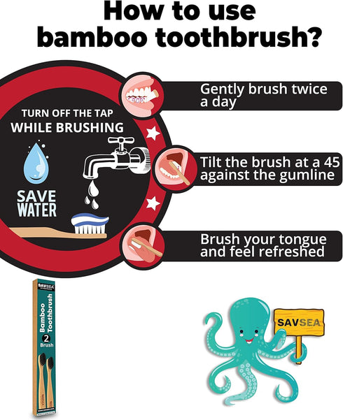 Bamboo Toothbrush Soft Bristles with Medium Bristles for Adults (2 Toothbrushes)...