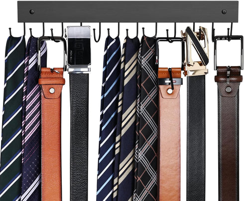Belt Hanger Wall Mounted, Wooden Belt Organizer Max 12 Storage Capacity, 180° Rotating Space Saving Hangers for Ties, Tank Tops, Scarves, Bras, Ke...