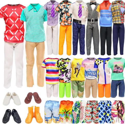 Ecore Fun 11 Items 11.5 Inch Boy Doll Clothes and Shoes - 5 Sets Fashion Casual Wear Clothes Outfit 2 Swimwear 4 Pairs Shoes for 12 inch boy Doll ...
