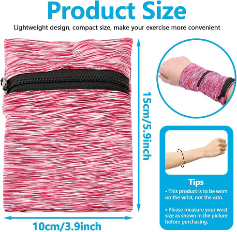 3Pcs Wrist Wallet with Zipper, Lightweight Phone Wristband for Running, Breathable Wrist Cell Phone Pouch with 2 Pockets, Wrist Phone Holder for S...