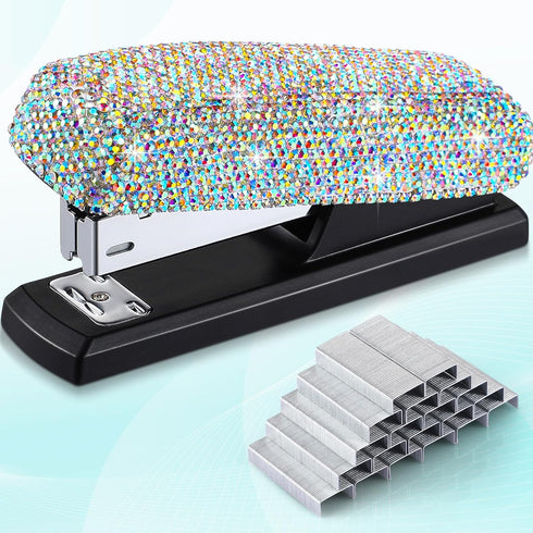Bling Crystal Stapler Gift Sparkly Diamond Stapler for Desk Handmade Clay Rhinestone Machine Cute Stapler Pretty Office Stationery Kit Stylish Acc...