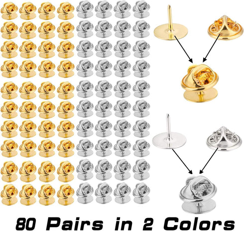 80 Pairs Pin Backs with Blank Pins 9mm Long, Pin Backings Butterfly Clutch Tie Tacks Replacement for Label Pin, Jewelry Making DIY Craft - (Silver...