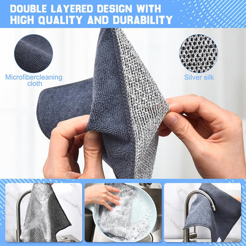 10 Pcs New Upgrade2-Layer NonScratch Wire Dishcloth,Wire Dishwashing Rag, Non-Scratch Wire DishwashingRagsfor Wet and Dry, Kitchen Cleaning Dish R...