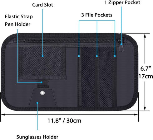 Car Sun Visor Organizer, Wisdompro Vehicle Interior Accessories Storage Pouch Auto Registration Holder with Elastic Strap for Sunglass, Documents,...