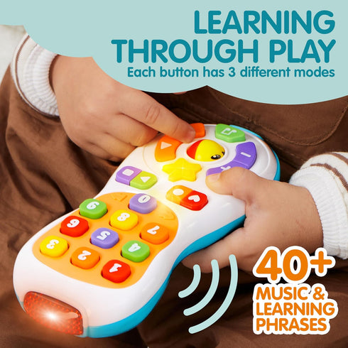 JOYIN Baby Toys 6-12 Months - TV Remote Control Toy with 40+ Music and Learning Phrases & Volume Control, Fun Toddler Learning Gifts for 1 2 3 Yea...