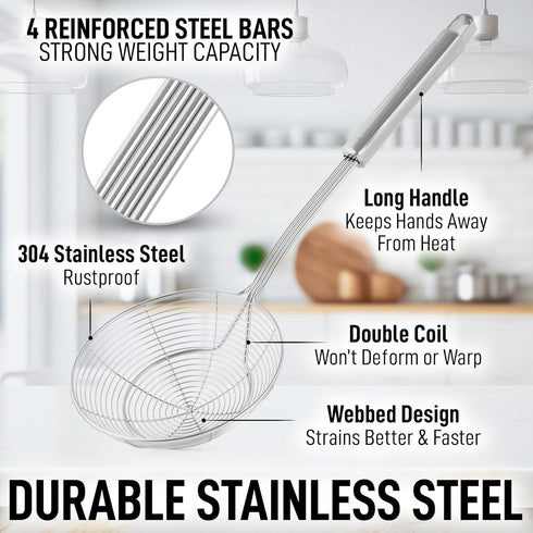 Zulay Kitchen Stainless Steel Cooking Utensil - Stainless Steel Kitchen Utensil - Durable Kitchen Gadgets - Metal Kitchen Accessories - Easy to Cl...