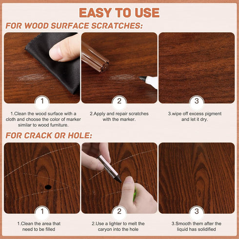 DEWEL Furniture Markers Touch Up, 17 Pcs Wood Scratch Repair Kit, Upgrade Wood Furniture Repair Markers and Wax Sticks for Stains, Scratches, Wood...