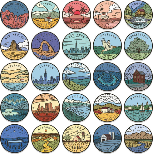 USA States Stickers,Travel Landscape Decals,50Pcs Luggage Stickers Pack,Funimost Vinyl Waterproof Adventure Stickers for Water Bottle Laptop (Stat...