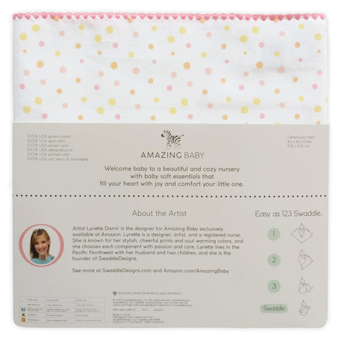 Amazing Baby Large Receiving Blanket, Ultimate Swaddle for Baby Boys, Girls, Softest US Cotton Flannel, Best Shower Gift, MADE in USA, Playful Dot...