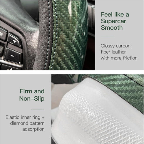 XCBYT Car Steering Wheel Cover Green - Universal Fit 14.5-15 Inch Carbon Fiber Steering Wheel Cover Sport Style with Anti-Slip Microfiber Leather ...
