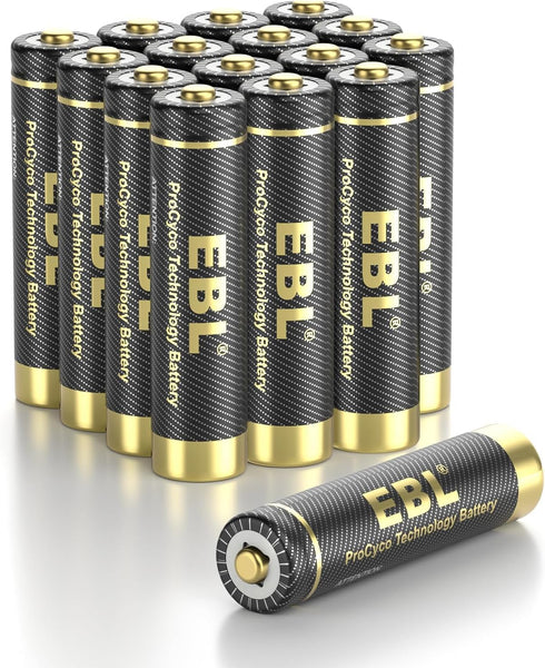 EBL Gold Pro Rechargeable AAA Batteries 1.2V 1100mAh NIMH Battery Upgraded High Performance AAA Batteries Precharged Triple A Battery - 16 Packs...