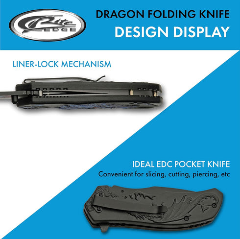 SZCO Supplies 8” Blue Dragon Decaled Liner Lock Folding Knife with Pocket Clip...
