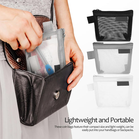 Healifty 3pcs Mesh Coins Purse Mini Makeup Bag Organizer Portable Storage Bags Cosmetic Bags Change Bags...