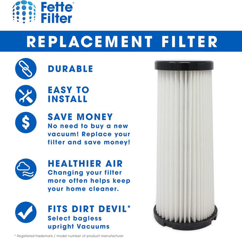 Fette Filter - Vacuum HEPA Filter Compatible with Dirt Devil F1 (F-1) Compare to Part # 3JC0280000, 3-JC0280-000 & 2JC0280000, 2-JC0280-000 (Pack ...