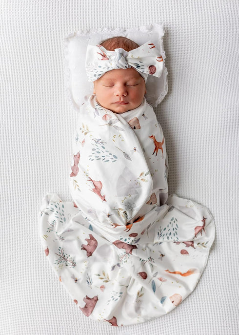 Newborn Receiving Blanket Swaddle Blanket Headband Beanie Set for Baby Boy Baby Girl (Animal 3)...