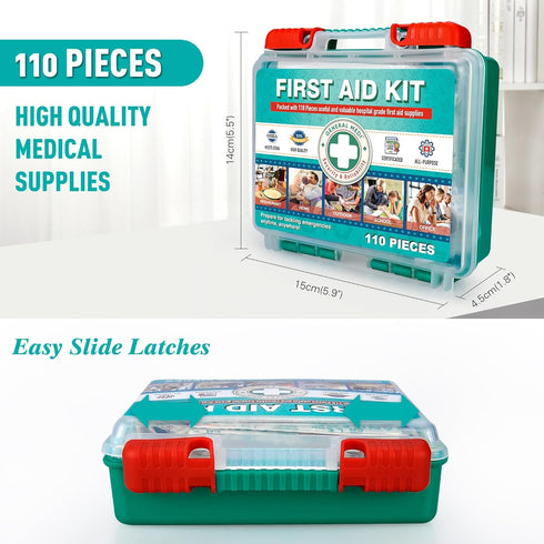 General Medi 110 Pieces Small First Aid Kit - HardCase First Aid Box - Contains Premium Medical Supplies for Travel, Home, Office, Vehicle, Campin...