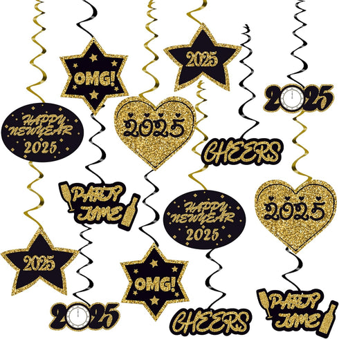 KatchOn, Happy New Year Hanging Swirls - Pack of 32 | NYE Decorations 2025 | New Years Eve Party Supplies 2025 | New Years Eve Hanging Decorations...