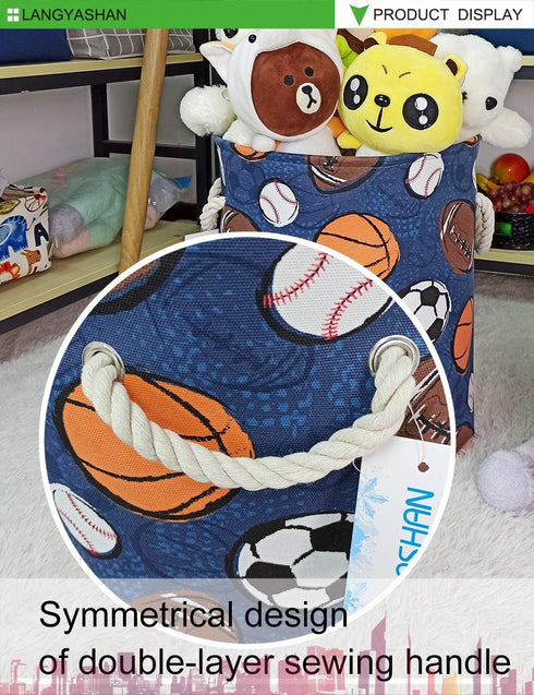 LANGYASHAN Laundry Basket Canvas Collapsible Organizer Storage Basket for Boys Girls Laundry Hamper Toy Bins Gift Baskets Bedroom Clothes Children...