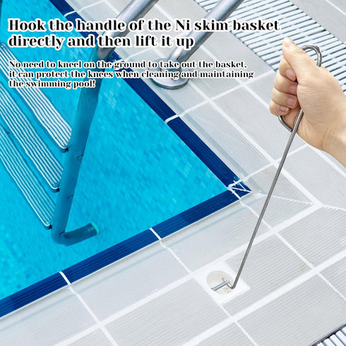 Pool Skimmer Basket Hook Tool, Swimming Pool Skimmer Basket Handle 14.6? Longer Skimmer Lid Lifting Hook Stainless Steel Skimmer Basket & Lid Remo...
