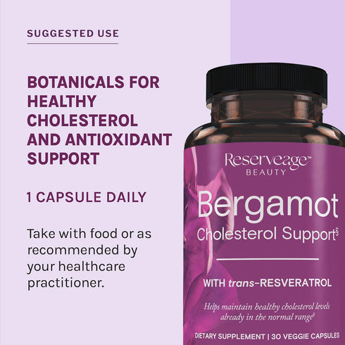 Reserveage Beauty, Bergamot Cholesterol Support with Resveratrol, Antioxidant Supplement for Cardiovascular Support & Heart Health, Vegan, 30 Caps...