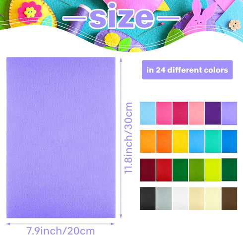 Morcheiong 24 Pcs Self Adhesive Felt Sheet Soft Felt Sheets with Adhesive Backing for Art Project and Sewing DIY Craft(11.8"x7.9"/30x20cm)- 24 Col...