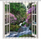 Waterfall Shower Curtain Nature Green Forest Pink Purple Floral Waterfall Landscape from White Window Bathroom Decor Fabric Curtain with Hooks, 88...