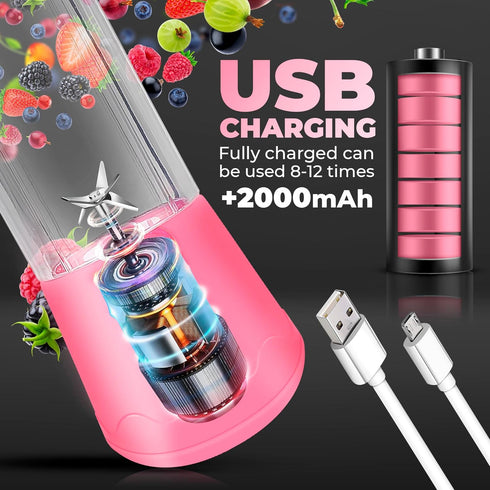 Portable Blender - Compact and USB Rechargeable Personal Travel Blenders for Smoothies, Shakes and Ice - Mini Fruit Juice Mixing Shaker Bottle - 3...