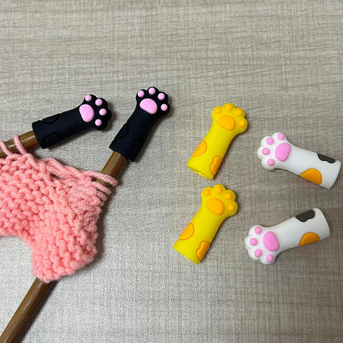 SPANSEE 6 PCS Cat Paw Knitting Needles Stoppers, Knitting Needle Point Protectors, Stitch Stopper, Needle Minder, Knitting Accessories, Knitting S...