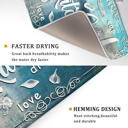 Blue Grey Dish Drying Mat 18x24 Inch Cooking Delicious Absorbent Drying Pad Heat Resistant Dish Drainer Mats for Kitchen Countertop...