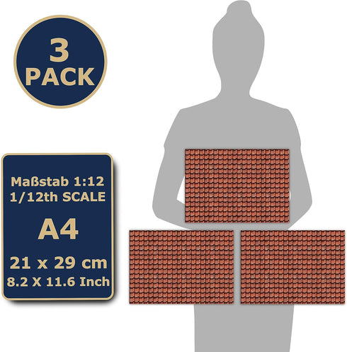 3 Sheets Self-Adhesive Roof Tiles and Shingles for Dollhouses Scale 1:12 (Roof Tiles Clay 1)...