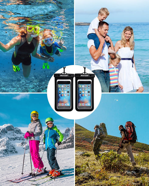 Hiearcool Waterproof Phone Pouch, Universal Case Compatible for iPhone 15 14 13 12 Pro Max Plus Up to 8.3", IPX8 Beach Travel Essentials-Black-2 P...