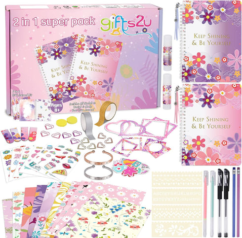2-Pack DIY Journal Kit - 150+Pcs Gifts for 8 + Year Old Girls - Cool Birthday Gifts Ideas for Girls - Art & Crafts for Tween Kid - Teen Girls Tren...