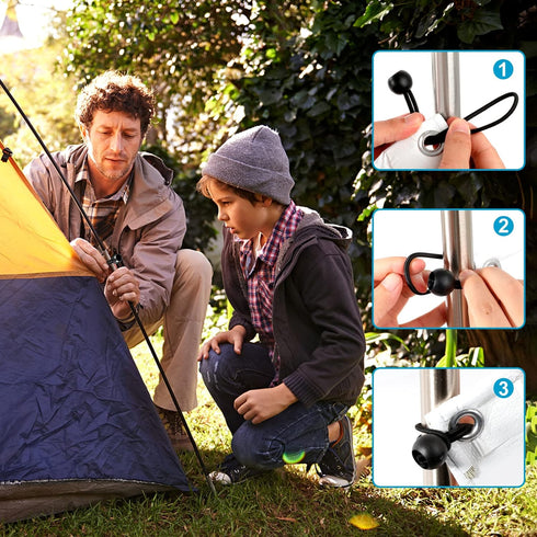 Tarp Bungee Balls Ties 8 Inch,50 PCS Bungee Ball Cords Ties Heavy Duty High Elastic Bungee Cord Canopy Tie Down for Tarp,Camping Tent,Shelter,Shad...