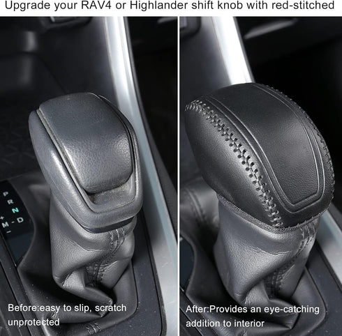 for Toyota RAV4 2019-2024 Gear Shift Knob Cover, Genuine Leather Interior Protective Gear Shift Trim for Toyota Highlander 2020-2024- Black Trim...