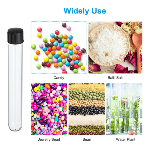 PATIKIL 30ml Test Tubes, 10pcs 5.91x0.79in Glass Clear Round Bottom Test Tube Containers with Plastic Cap for Bead Party Candy Bath Salt Storage S...