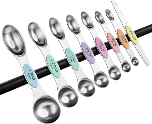 Spring Chef Stainless Steel Magnetic Measuring Spoons Set of 8 with Leveler, Metal Teaspoon & Tablespoon Measuring Spoons for Dry and Liquid Ingre...