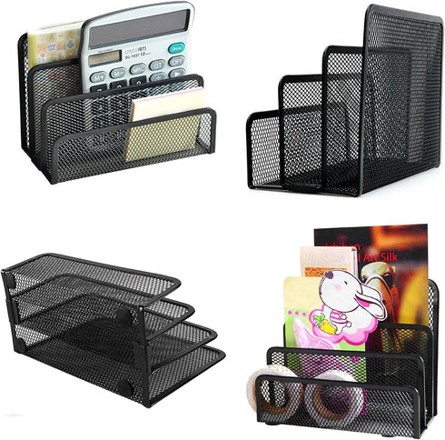 EASEPRES Desk Mail Organizer, 2 Pack Office Small Letter Sorter Desktop File Organizer Metal Mesh with 3 Vertical Upright Compartments...