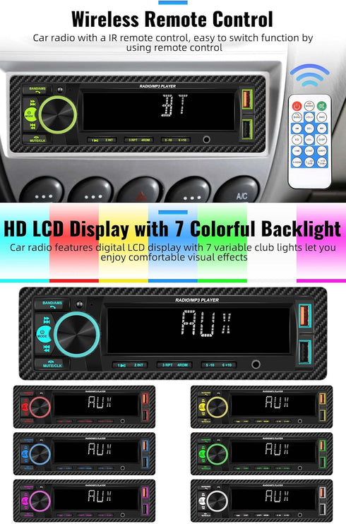 UNITOPSCI Single Din Bluetooth Multimedia Car Stereo Radio Bluetooth Hands-Free Calling Audio Receiver FM Radio Car MP3 Player AUX in/Dual USB Por...